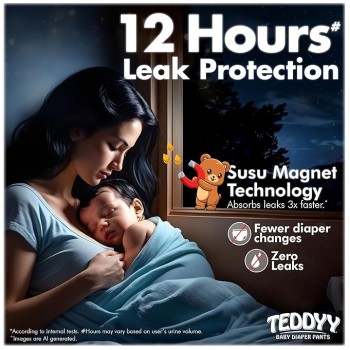 TEDDYY Baby Diapers Pants Easy Medium 56 Count (Pack of 4), 7-12 kgs, 12 hrs Leak Protection, Anti - Bacterial