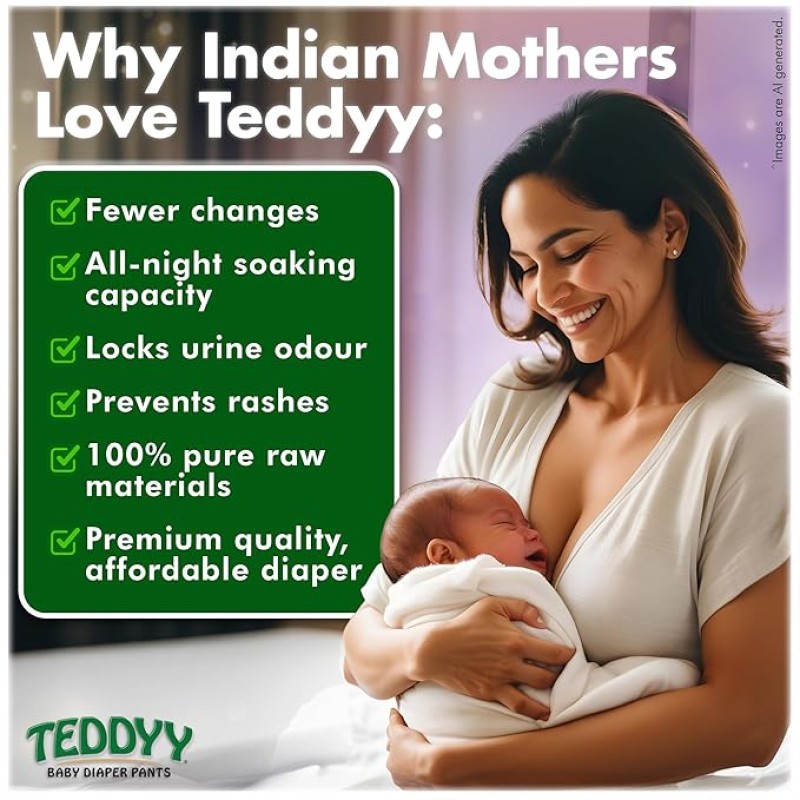 TEDDYY Baby Diapers Pants Easy Medium 56 Count (Pack of 4), 7-12 kgs, 12 hrs Leak Protection, Anti - Bacterial TEDDYY Baby Diapers Pants Easy Medium 56 Count (Pack of 4), 7-12 kgs, 12 hrs Leak Protection, Anti - Bacterial