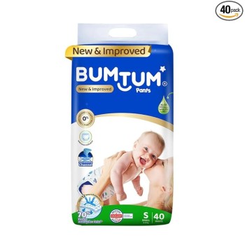 Bumtum Baby Diaper Pants, Small Size 40 Count, Double Layer Leakage Protection Infused With Aloe Vera, Cottony Soft High Absorb Technology