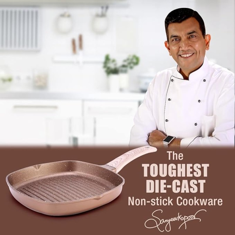 Wonderchef Duralife Die-cast Grill Pan | 5 Layer Healthy Duramax Non-Stick Coating | Soft Touch Handle | Pure Grade Aluminium | PFOA Free | 1.5 liters, 24 cm | 2 Year Warranty Copper Wonderchef Duralife Die-cast Grill Pan | 5 Layer Healthy Duramax Non-Stick Coating | Soft Touch Handle | Pure Grade Aluminium | PFOA Free | 1.5 liters, 24 cm | 2 Year Warranty Copper