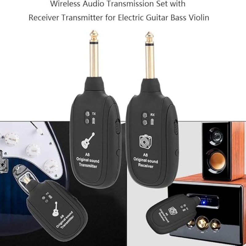 Careflection || Wireless Audio Transmitter Receiver 100ft Transmission Distance Built-in Rechargeable Lithium Battery, Electric Guitar Accessories for Guitar Bass Careflection || Wireless Audio Transmitter Receiver 100ft Transmission Distance Built-in Rechargeable Lithium Battery, Electric Guitar Accessories for Guitar Bass
