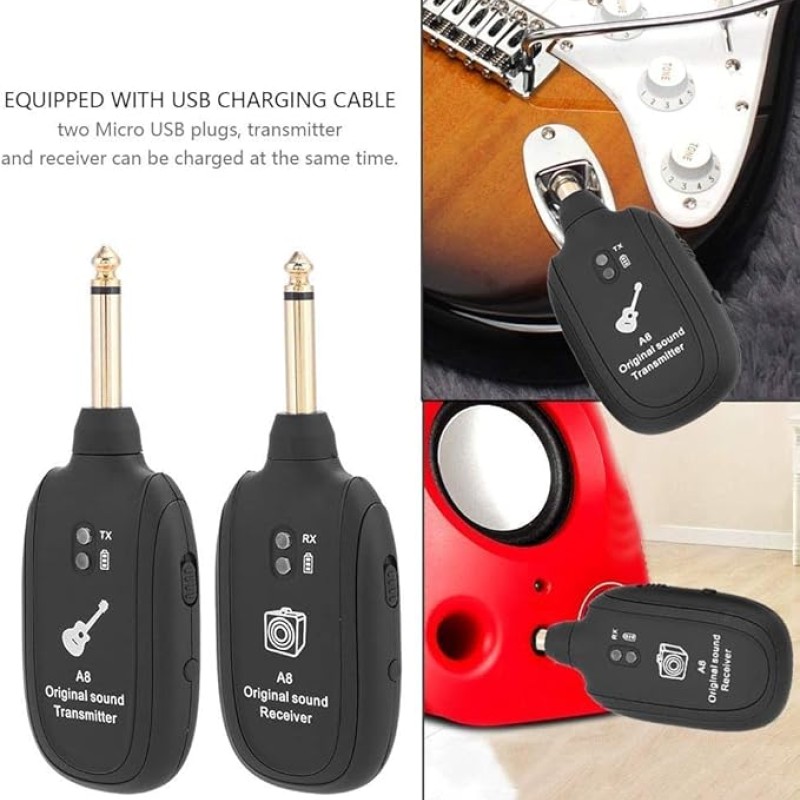 Careflection || Wireless Audio Transmitter Receiver 100ft Transmission Distance Built-in Rechargeable Lithium Battery, Electric Guitar Accessories for Guitar Bass Careflection || Wireless Audio Transmitter Receiver 100ft Transmission Distance Built-in Rechargeable Lithium Battery, Electric Guitar Accessories for Guitar Bass