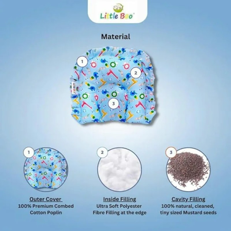 Little Boo Rai Mustard Seed Head Shaping Pillow for Newborn Baby, Neck Support Takiya| 100% Cotton Cover, Mustard Seed Filling | Prevents Flat Head | 0-12Months Little Boo Rai Mustard Seed Head Shaping Pillow for Newborn Baby, Neck Support Takiya| 100% Cotton Cover, Mustard Seed Filling | Prevents Flat Head | 0-12Months