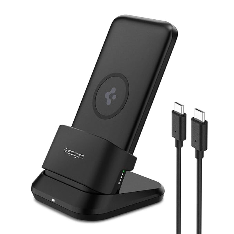 Spigen 3in1 10000mAh Wireless Charging Power Bank with USB-A | USB-C 20W Fast Charging, Included Type C to C Cable, Lithium Polymer - Black Spigen 3in1 10000mAh Wireless Charging Power Bank with USB-A | USB-C 20W Fast Charging, Included Type C to C Cable, Lithium Polymer - Black