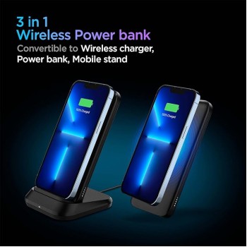 Spigen 3in1 10000mAh Wireless Charging Power Bank with USB-A | USB-C 20W Fast Charging, Included Type C to C Cable, Lithium Polymer - Black Spigen 3in1 10000mAh Wireless Charging Power Bank with USB-A | USB-C 20W Fast Charging, Included Type C to C Cable, Lithium Polymer - Black