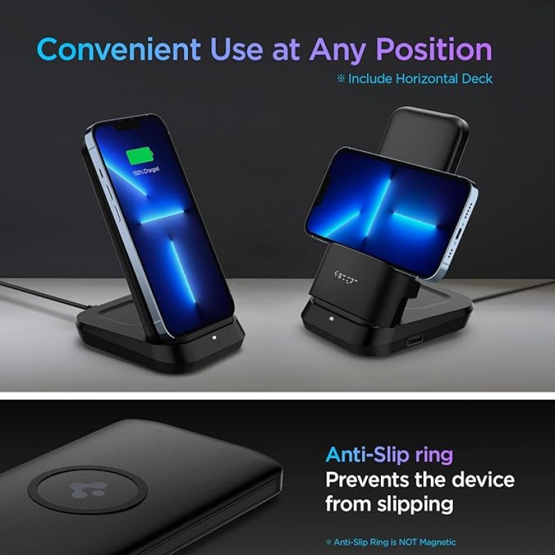 Spigen 3in1 10000mAh Wireless Charging Power Bank with USB-A | USB-C 20W Fast Charging, Included Type C to C Cable, Lithium Polymer - Black Spigen 3in1 10000mAh Wireless Charging Power Bank with USB-A | USB-C 20W Fast Charging, Included Type C to C Cable, Lithium Polymer - Black