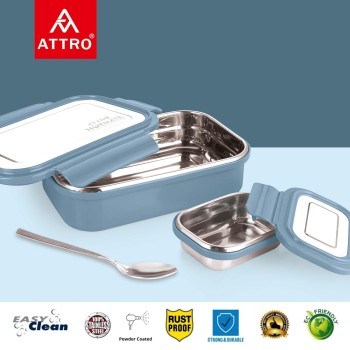 Attro Lunchmate Stainless Steel Insulated Airtight Leak-Proof Lunch Box Unbreakable Lid,Snacks Tiffin for Kids,Light Weight,Easy Clean for Office,School,Picnic&Travelling,800 Ml - Pastel Blue
