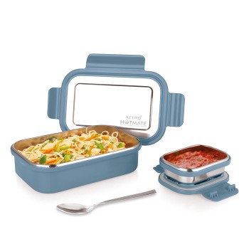 Attro Lunchmate Stainless Steel Insulated Airtight Leak-Proof Lunch Box Unbreakable Lid,Snacks Tiffin for Kids,Light Weight,Easy Clean for Office,School,Picnic&Travelling,800 Ml - Pastel Blue
