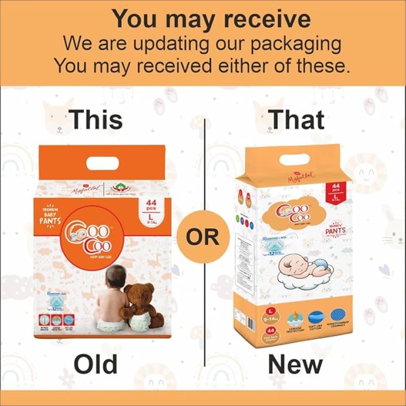 Coo Coo Extra Dry Baby Pullup Diaper Pant Size Large-L (44) Count Upto 9-14 Kg Super Absorbent Core Up to 12 Hrs Protection Soft Elastic Waist & Leakage Protection Size Large-L (44 Pieces), White Coo Coo Extra Dry Baby Pullup Diaper Pant Size Large-L (44) Count Upto 9-14 Kg Super Absorbent Core Up to 12 Hrs Protection Soft Elastic Waist & Leakage Protection Size Large-L (44 Pieces), White