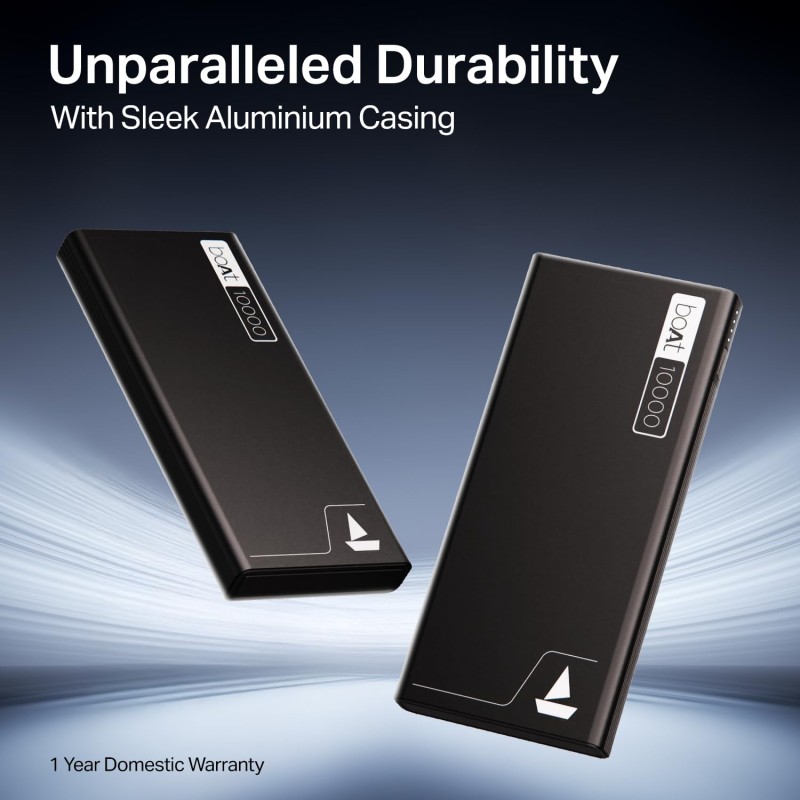 boAt Energyshroom PB300 Powerbank with 10000mAh Battery, 22.5w Fast Charging, 12-Layer Smart IC Protection, LED Indicators and Aluminum Alloy Casing USB Type-C Input (Carbon Black) boAt Energyshroom PB300 Powerbank with 10000mAh Battery, 22.5w Fast Charging, 12-Layer Smart IC Protection, LED Indicators and Aluminum Alloy Casing USB Type-C Input (Carbon Black)