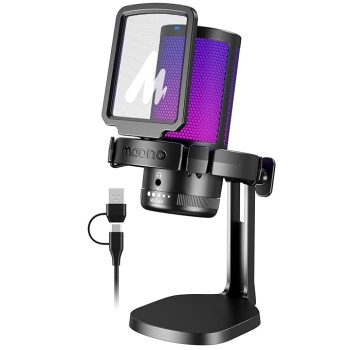 MAONO RGB Condenser Gaming Mic, USB Podcast Microphone with Active Noise Cancellation, Mic Gain, 1-Click Mute, Adjustable RGB Light for YouTube Recording, PC, Laptop (DGM20-Black)