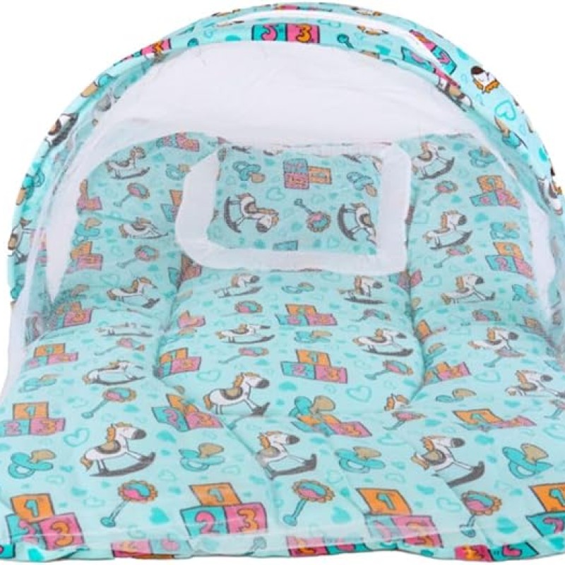 Bumtum Baby Horse Mosquito Net & Neck Throw Pillow, Baby Gadda Set for New Born, 0-6 Month, Printed Baby Bedding, Baby Sleeping Bed of 71Cm X 47Cm X 5Cm, Sky Blue, Cotton, Free Size Bumtum Baby Horse Mosquito Net & Neck Throw Pillow, Baby Gadda Set for New Born, 0-6 Month, Printed Baby Bedding, Baby Sleeping Bed of 71Cm X 47Cm X 5Cm, Sky Blue, Cotton, Free Size