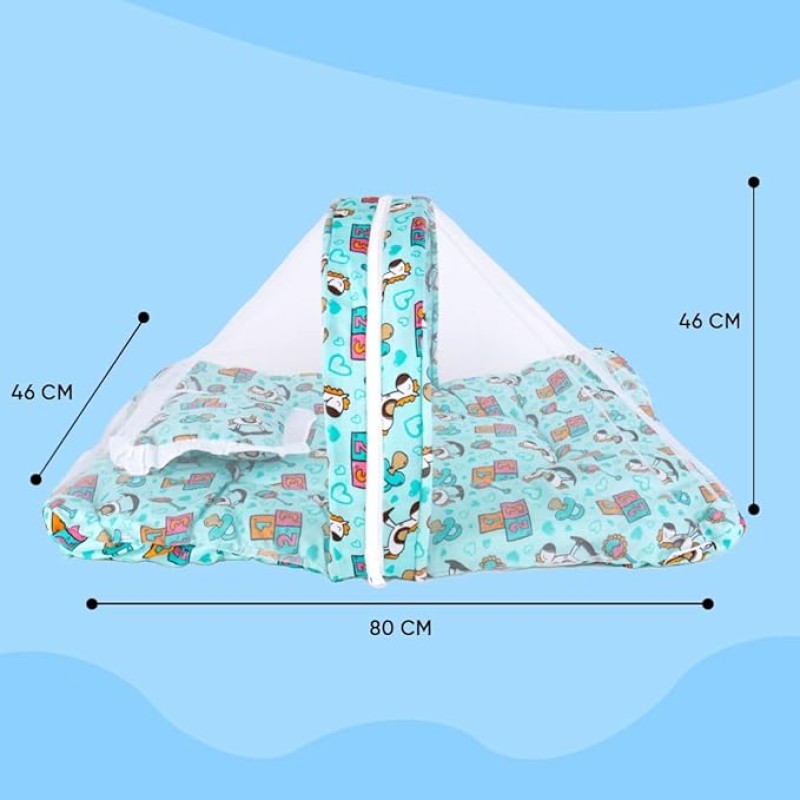 Bumtum Baby Horse Mosquito Net & Neck Throw Pillow, Baby Gadda Set for New Born, 0-6 Month, Printed Baby Bedding, Baby Sleeping Bed of 71Cm X 47Cm X 5Cm, Sky Blue, Cotton, Free Size Bumtum Baby Horse Mosquito Net & Neck Throw Pillow, Baby Gadda Set for New Born, 0-6 Month, Printed Baby Bedding, Baby Sleeping Bed of 71Cm X 47Cm X 5Cm, Sky Blue, Cotton, Free Size