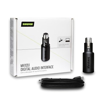 Shure MVX2U XLR-to-USB Digital Interface with Headphone Jack, Integrated Pre-amp with 60dB Gain Control, Zero-Latency Monitoring, 48V Phantom Power, ShurePlus Desktop App, 1m USB-C Cable Shure MVX2U XLR-to-USB Digital Interface with Headphone Jack, Integrated Pre-amp with 60dB Gain Control, Zero-Latency Monitoring, 48V Phantom Power, ShurePlus Desktop App, 1m USB-C Cable