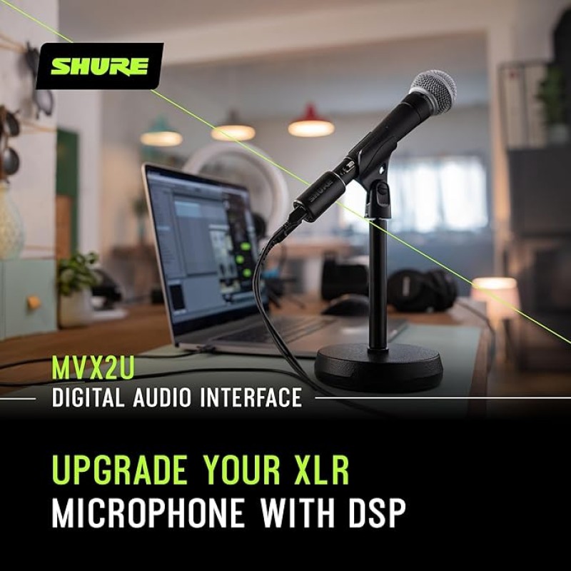 Shure MVX2U XLR-to-USB Digital Interface with Headphone Jack, Integrated Pre-amp with 60dB Gain Control, Zero-Latency Monitoring, 48V Phantom Power, ShurePlus Desktop App, 1m USB-C Cable Shure MVX2U XLR-to-USB Digital Interface with Headphone Jack, Integrated Pre-amp with 60dB Gain Control, Zero-Latency Monitoring, 48V Phantom Power, ShurePlus Desktop App, 1m USB-C Cable