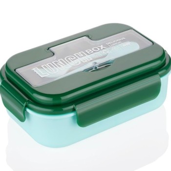 Attro Magic Lunch Box with 3 Compartment,2 Spoons&Stylishlid Use As Phone Holder Made with Heavy Platic Material Bpa Free Perfect for School,Office,Outdoor-Green Turquoise,1200 ml,Plastic