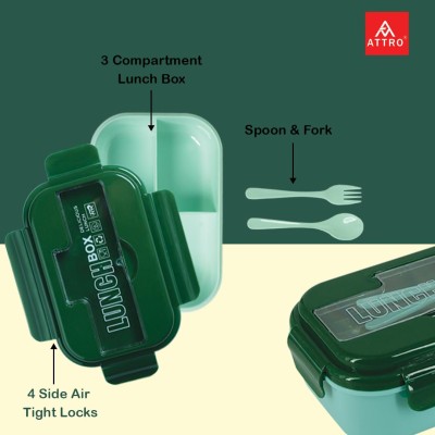 Attro Magic Lunch Box with 3 Compartment,2 Spoons&Stylishlid Use As Phone Holder Made with Heavy Platic Material Bpa Free Perfect for School,Office,Outdoor-Green Turquoise,1200 ml,Plastic Attro Magic Lunch Box with 3 Compartment,2 Spoons&Stylishlid Use As Phone Holder Made with Heavy Platic Material Bpa Free Perfect for School,Office,Outdoor-Green Turquoise,1200 ml,Plastic