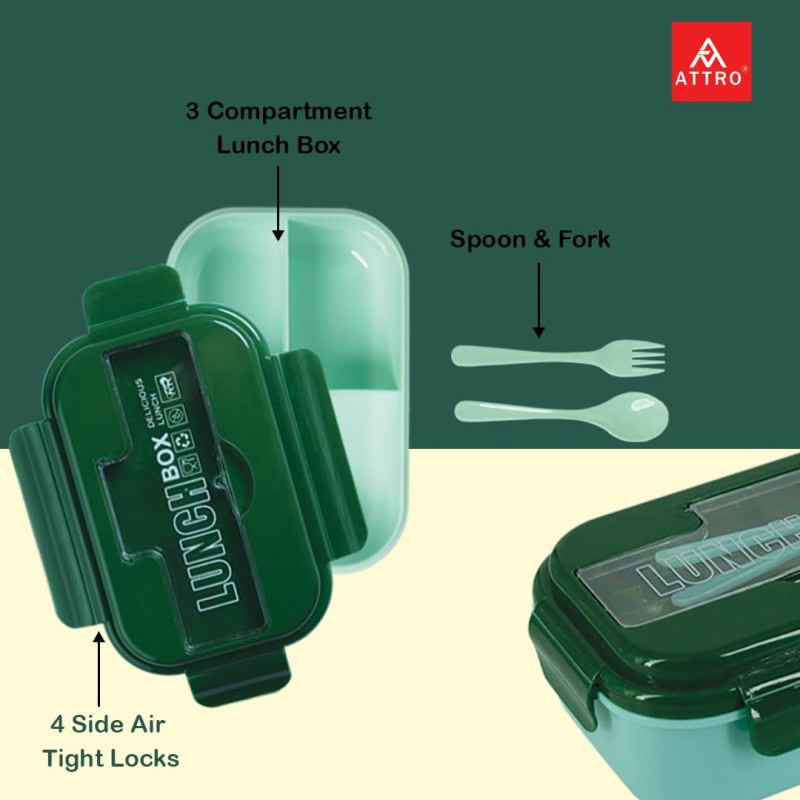 Attro Magic Lunch Box with 3 Compartment,2 Spoons&Stylishlid Use As Phone Holder Made with Heavy Platic Material Bpa Free Perfect for School,Office,Outdoor-Green Turquoise,1200 ml,Plastic Attro Magic Lunch Box with 3 Compartment,2 Spoons&Stylishlid Use As Phone Holder Made with Heavy Platic Material Bpa Free Perfect for School,Office,Outdoor-Green Turquoise,1200 ml,Plastic