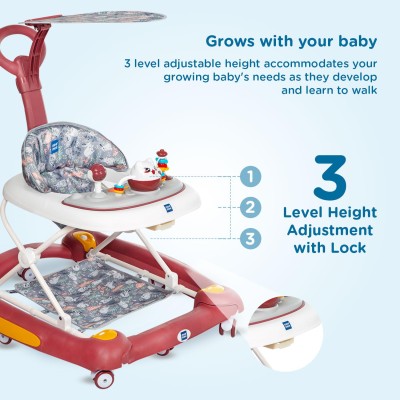 Mee Mee 2-in-1 Baby Walker & Rocker with Parental Push Handle, 3 Level Height Adjustable with Light & Musical Toys, 360° Rotating Wheels, Cushioned Walker for Baby 6-18 Months, Upto 15 Kg (Red) Mee Mee 2-in-1 Baby Walker & Rocker with Parental Push Handle, 3 Level Height Adjustable with Light & Musical Toys, 360° Rotating Wheels, Cushioned Walker for Baby 6-18 Months, Upto 15 Kg (Red)