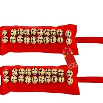 UAPAN 2 line Brass Ghungroo Ankle Bells Velvet Red Pad for Classical,Baratnatyam,Odissi,Kathak Dance with Adjustable Strap (Valvet, Belt)