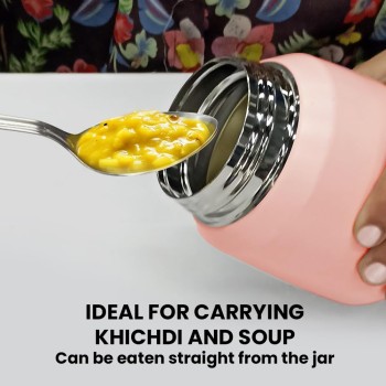 Borosil CarryMate 500ml Stainless Steel Jar with Lid | 12 hrs Hot & 13 hrs Cold | Double Wall Vacuum Insulated Food & Soup Flask | Spill & Leakproof Thermos Tiffin for Meal, Soups, Dal, Sambhar, Pink Borosil CarryMate 500ml Stainless Steel Jar with Lid | 12 hrs Hot & 13 hrs Cold | Double Wall Vacuum Insulated Food & Soup Flask | Spill & Leakproof Thermos Tiffin for Meal, Soups, Dal, Sambhar, Pink
