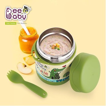 BEEBABY Steelios Double Vacuum Wall Insulated Food Jar Container with Spork (Spoon+Fork). Made of Food Grade Stainless Steel (SS304) for Toddlers, Babies. 100% BPA Free. 325 ML (Crocodile_Green) BEEBABY Steelios Double Vacuum Wall Insulated Food Jar Container with Spork (Spoon+Fork). Made of Food Grade Stainless Steel (SS304) for Toddlers, Babies. 100% BPA Free. 325 ML (Crocodile_Green)