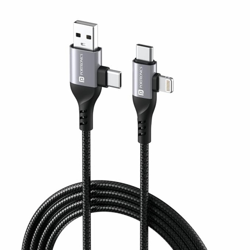 Portronics Konnect 4 IN 1 Unbreakable Nylon Braided Multi Functional Fast Charging Cable with Fast Data Transfer,Compatible with All Type C Android Smartphone & Lighting Device etc.(Black) Portronics Konnect 4 IN 1 Unbreakable Nylon Braided Multi Functional Fast Charging Cable with Fast Data Transfer,Compatible with All Type C Android Smartphone & Lighting Device etc.(Black)