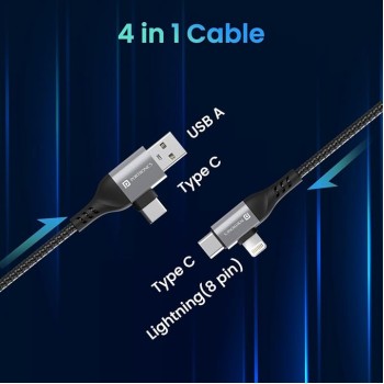 Portronics Konnect 4 IN 1 Unbreakable Nylon Braided Multi Functional Fast Charging Cable with Fast Data Transfer,Compatible with All Type C Android Smartphone & Lighting Device etc.(Black) Portronics Konnect 4 IN 1 Unbreakable Nylon Braided Multi Functional Fast Charging Cable with Fast Data Transfer,Compatible with All Type C Android Smartphone & Lighting Device etc.(Black)