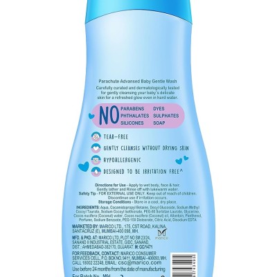 Parachute Advansed Baby Gentle Wash for New Born | Enriched with Virgin Coconut Oil | Gently cleanses in Hard water | Doctor certified | 410 ML Parachute Advansed Baby Gentle Wash for New Born | Enriched with Virgin Coconut Oil | Gently cleanses in Hard water | Doctor certified | 410 ML