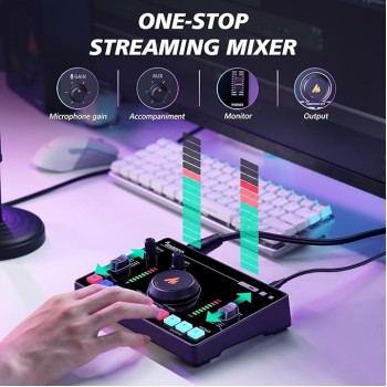 MAONO Audio Interface for Recording Studio, Audio Mixer with Noise Reduction, Pro-preamp, 48V Phantom Power, Special Effects, 8H Battery, Monitoring for Podcast Recording, Streaming, Singing-AMC2 NEO