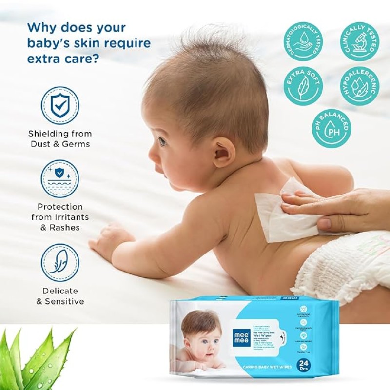 Mee Mee Soft Gentle Baby Wet Wipes (24 Wipes) Pack of 10 | Infused with Aloe Vera and Vitamin E | Paraben & Sulfate Free | Multipurpose Cleansing Wipes | Wipes Combo for Babies Mee Mee Soft Gentle Baby Wet Wipes (24 Wipes) Pack of 10 | Infused with Aloe Vera and Vitamin E | Paraben & Sulfate Free | Multipurpose Cleansing Wipes | Wipes Combo for Babies