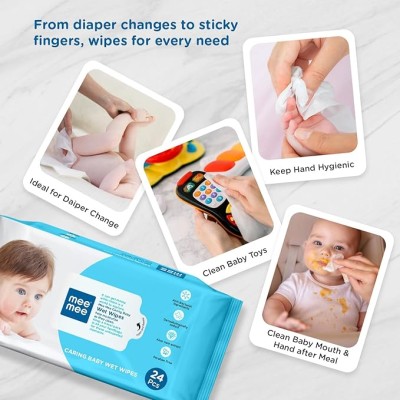 Mee Mee Soft Gentle Baby Wet Wipes (24 Wipes) Pack of 10 | Infused with Aloe Vera and Vitamin E | Paraben & Sulfate Free | Multipurpose Cleansing Wipes | Wipes Combo for Babies