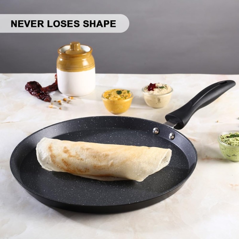 Wonderchef Duralite Die-cast 28 cm Dosa Tawa | 5 Layer Healthy Duramax Non-Stick Coating | Soft Touch Handle | Pure Grade Aluminium | PFOA Free Wonderchef Duralite Die-cast 28 cm Dosa Tawa | 5 Layer Healthy Duramax Non-Stick Coating | Soft Touch Handle | Pure Grade Aluminium | PFOA Free