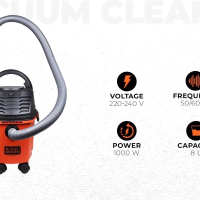 BLACK+DECKER BDWD08-B1 Wet and Dry Vacuum Cleaner with Cannister Body, 1000 W, Powerful Suction, 8L Capacity, 220V Vacuum Cleaner for Home Use, 1 Year Manufacturer Warranty(Red/Black) BLACK+DECKER BDWD08-B1 Wet and Dry Vacuum Cleaner with Cannister Body, 1000 W, Powerful Suction, 8L Capacity, 220V Vacuum Cleaner for Home Use, 1 Year Manufacturer Warranty(Red/Black)
