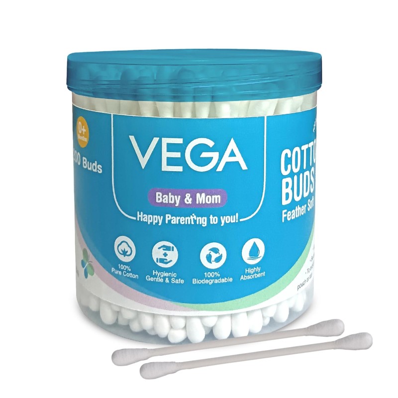 Vega Baby & Mom Cotton Buds (200 Buds, 400 Tips) (PP Can) | for Baby's Hygiene & Care | 100% Cotton |100% Care | Gently Clean Baby Skin | Convenient Pack Sizes, (VBHA3-04) Vega Baby & Mom Cotton Buds (200 Buds, 400 Tips) (PP Can) | for Baby's Hygiene & Care | 100% Cotton |100% Care | Gently Clean Baby Skin | Convenient Pack Sizes, (VBHA3-04)
