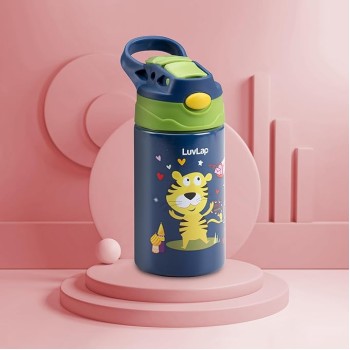 LuvLap Premium Stainless Steel Straw Sipper Made of SS304 Steel, 280ml, Blue, with One-Touch Spout Opening, BPA-Free, Rust-Free, Odour-Free Durable Design, with Easy Portable Handle,