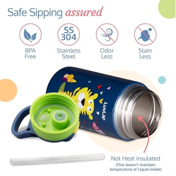 LuvLap Premium Stainless Steel Straw Sipper Made of SS304 Steel, 280ml, Blue, with One-Touch Spout Opening, BPA-Free, Rust-Free, Odour-Free Durable Design, with Easy Portable Handle, LuvLap Premium Stainless Steel Straw Sipper Made of SS304 Steel, 280ml, Blue, with One-Touch Spout Opening, BPA-Free, Rust-Free, Odour-Free Durable Design, with Easy Portable Handle,