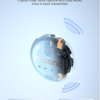 MAONO Wireless Collar Mic for YouTube PC and Type C Mobile, Noise Cancellation Lapel mic with 6H Battery, 100m Transmission, Gain, Mute, Monitoring for YouTube, Vlogging, Podcasting MAONO Wireless Collar Mic for YouTube PC and Type C Mobile, Noise Cancellation Lapel mic with 6H Battery, 100m Transmission, Gain, Mute, Monitoring for YouTube, Vlogging, Podcasting