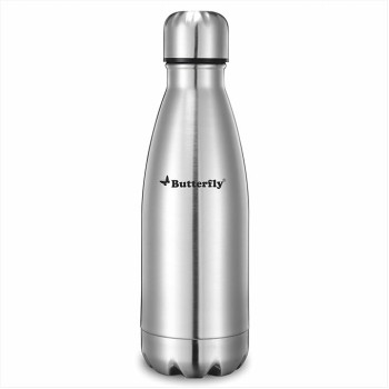 Butterfly Aura Stainless Steel Vacuum Flask | 350 ML | 24 Hours Hot & Cold | Rust Free | Wide Mouth | Lightweight | Leak Proof | Indoor, Outdoor Use | Thermo Flask | Silver