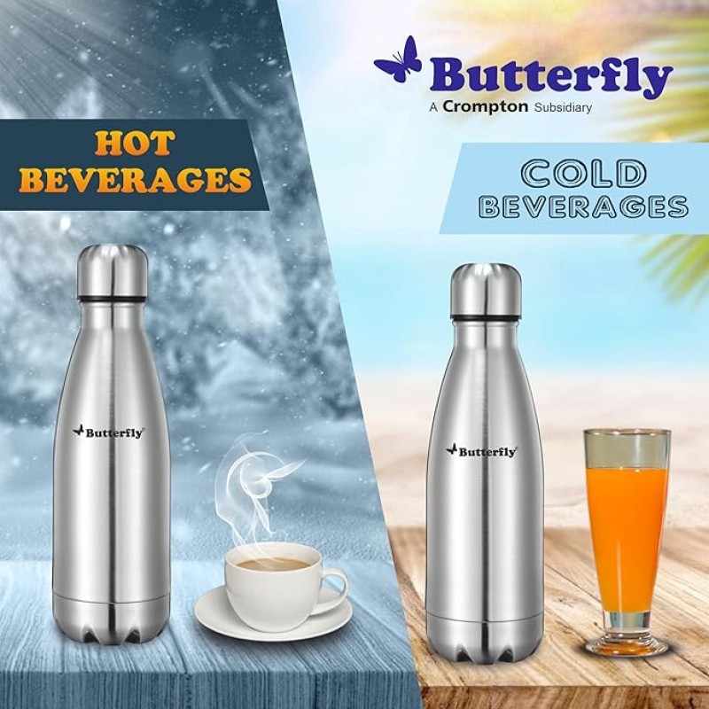 Butterfly Aura Stainless Steel Vacuum Flask | 350 ML | 24 Hours Hot & Cold | Rust Free | Wide Mouth | Lightweight | Leak Proof | Indoor, Outdoor Use | Thermo Flask | Silver Butterfly Aura Stainless Steel Vacuum Flask | 350 ML | 24 Hours Hot & Cold | Rust Free | Wide Mouth | Lightweight | Leak Proof | Indoor, Outdoor Use | Thermo Flask | Silver