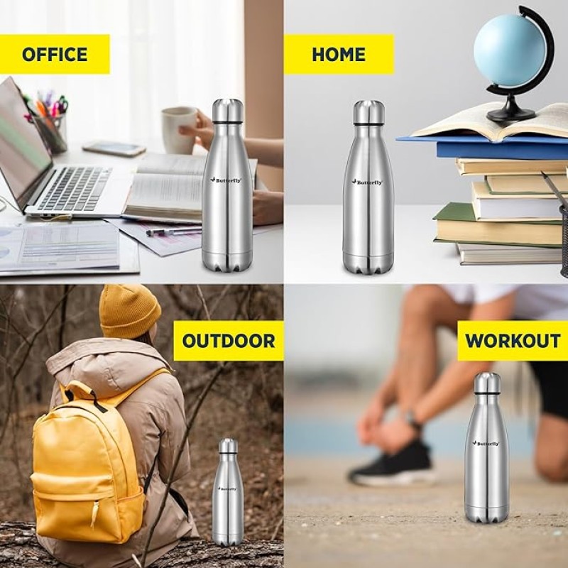 Butterfly Aura Stainless Steel Vacuum Flask | 350 ML | 24 Hours Hot & Cold | Rust Free | Wide Mouth | Lightweight | Leak Proof | Indoor, Outdoor Use | Thermo Flask | Silver Butterfly Aura Stainless Steel Vacuum Flask | 350 ML | 24 Hours Hot & Cold | Rust Free | Wide Mouth | Lightweight | Leak Proof | Indoor, Outdoor Use | Thermo Flask | Silver