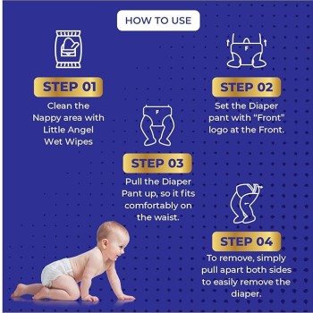 Little Angel Baby Easy Dry Diaper Pants With 12 Hrs Absorption Medium (M) Size 74 Count, 7-12 Kgs - M (74 Pieces)