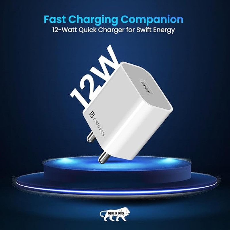 Portronics Adapto 12 C 2.4A 12W Fast Wall Charger with 1M Type C Charging Cable for iPhone 11/Xs/XS Max/XR/X/8/7/6/Plus, iPad Pro/Air 2/Mini 3/Mini 4, Samsung S4/S5, and More(White) Portronics Adapto 12 C 2.4A 12W Fast Wall Charger with 1M Type C Charging Cable for iPhone 11/Xs/XS Max/XR/X/8/7/6/Plus, iPad Pro/Air 2/Mini 3/Mini 4, Samsung S4/S5, and More(White)