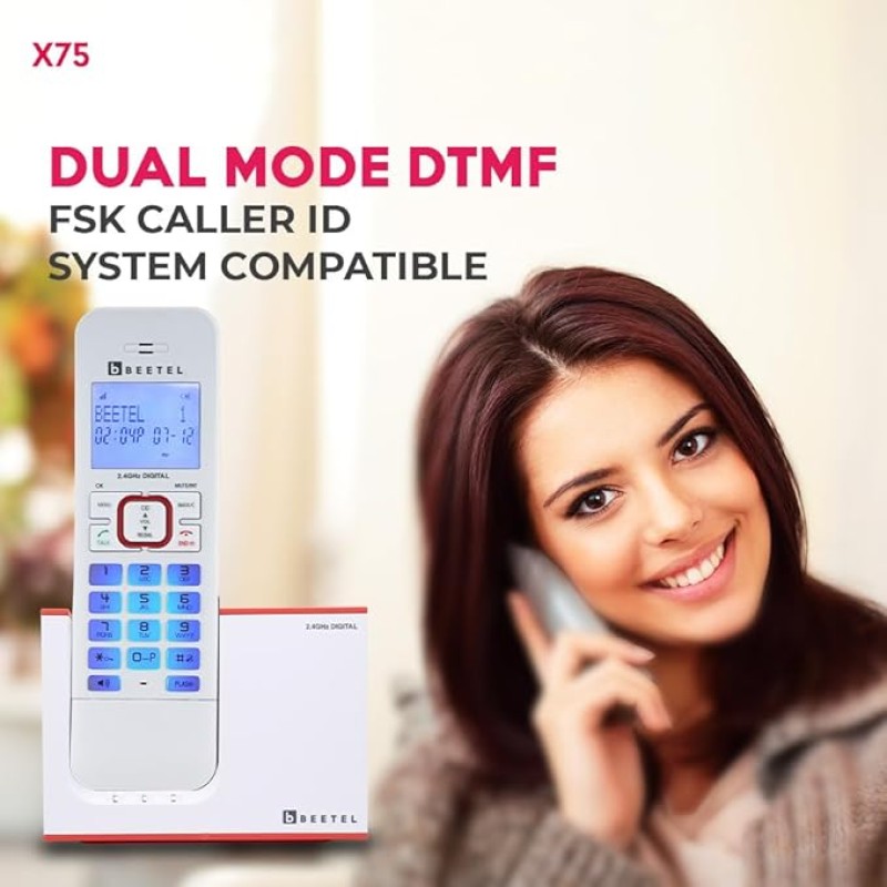 Beetel X75 2.4Ghz Cordless Landline Phone,Dual Mode DTMF/FSK,1 Line 7segment LCD Display & Blue LED Backlit,Illuminated Keypad,2 Way Speaker Phone,6 Step Ringer Volume Control(Red/White)(X75) Beetel X75 2.4Ghz Cordless Landline Phone,Dual Mode DTMF/FSK,1 Line 7segment LCD Display & Blue LED Backlit,Illuminated Keypad,2 Way Speaker Phone,6 Step Ringer Volume Control(Red/White)(X75)