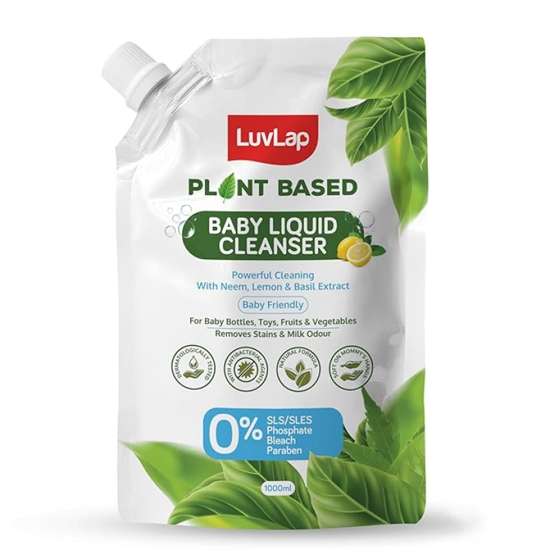 Luvlap Plant Based Liquid Cleanser, Refill pack- 1000ml, With Neem, Lemon & Basil, For Feeding Accessories, Toys, Fruits & Vegetables, 100% Food Grade, Free From Bleach & SLS Luvlap Plant Based Liquid Cleanser, Refill pack- 1000ml, With Neem, Lemon & Basil, For Feeding Accessories, Toys, Fruits & Vegetables, 100% Food Grade, Free From Bleach & SLS