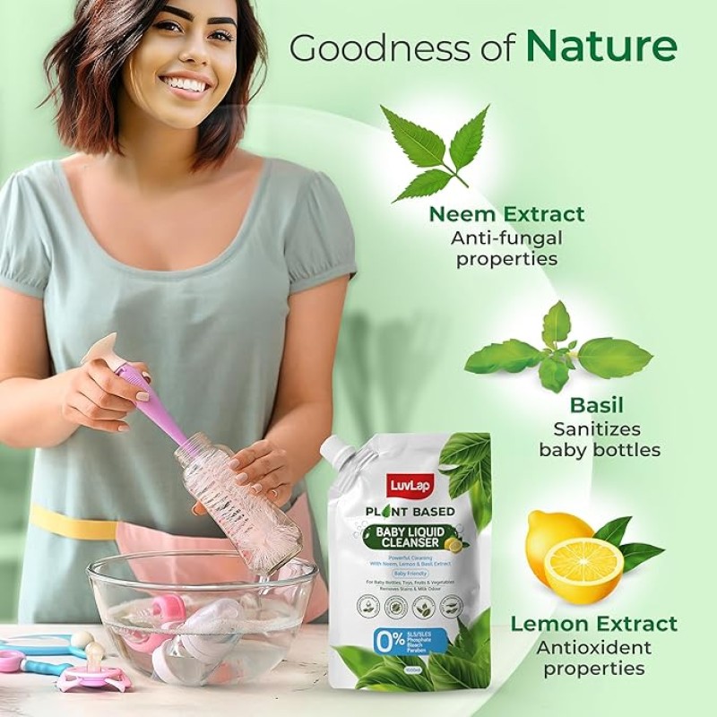 Luvlap Plant Based Liquid Cleanser, Refill pack- 1000ml, With Neem, Lemon & Basil, For Feeding Accessories, Toys, Fruits & Vegetables, 100% Food Grade, Free From Bleach & SLS Luvlap Plant Based Liquid Cleanser, Refill pack- 1000ml, With Neem, Lemon & Basil, For Feeding Accessories, Toys, Fruits & Vegetables, 100% Food Grade, Free From Bleach & SLS