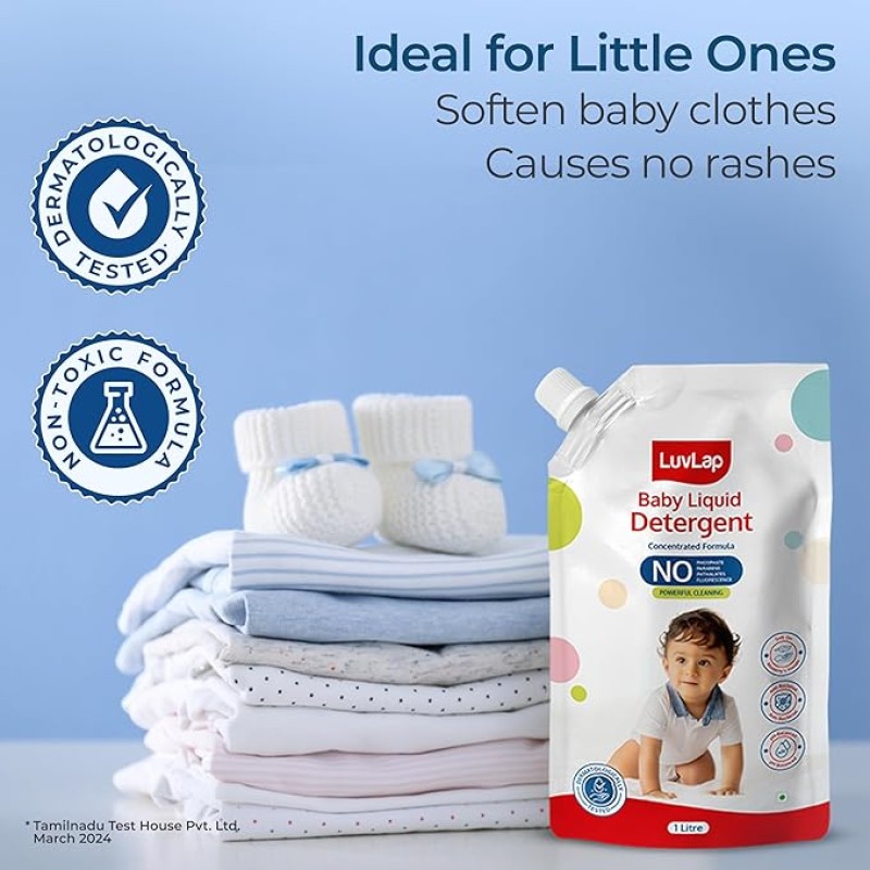 LuvLap Baby Laundry Detergent Refill pack- 1000ml, pH Balanced Dermatologically tested formula, No harsh chemicals, Safe for mommy's hands & baby's sk LuvLap Baby Laundry Detergent Refill pack- 1000ml, pH Balanced Dermatologically tested formula, No harsh chemicals, Safe for mommy's hands & baby's sk