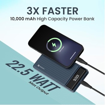 Portronics Luxcell B 10K 10000 mAh 22.5W Fast Charging Power Bank, Ultra Slim Power Bank with Mach USB-A Output, Type C PD Output, Type C Input, Wake Up Button(Dark Blue) Portronics Luxcell B 10K 10000 mAh 22.5W Fast Charging Power Bank, Ultra Slim Power Bank with Mach USB-A Output, Type C PD Output, Type C Input, Wake Up Button(Dark Blue)