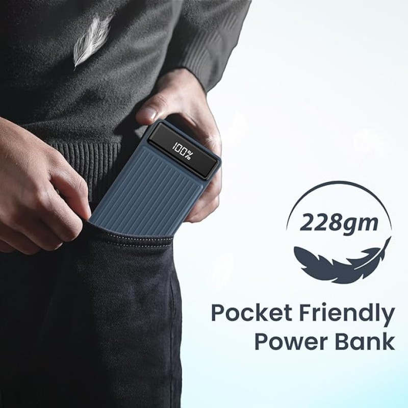 Portronics Luxcell B 10K 10000 mAh 22.5W Fast Charging Power Bank, Ultra Slim Power Bank with Mach USB-A Output, Type C PD Output, Type C Input, Wake Up Button(Dark Blue) Portronics Luxcell B 10K 10000 mAh 22.5W Fast Charging Power Bank, Ultra Slim Power Bank with Mach USB-A Output, Type C PD Output, Type C Input, Wake Up Button(Dark Blue)