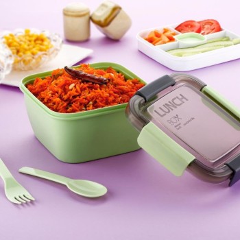 Clazkit Salad Lunch Box Container with Cutlery and Sauce Container with 5 Compartment Bento Style Tray Leak Proof Lunch Box for Food Snack Salad Home Office 1400ml-Pista, Plastic